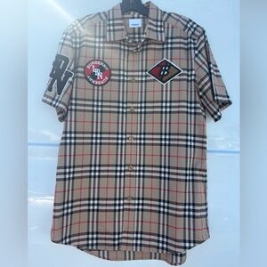 Burberry Men Tan Plaid Casual Shirt